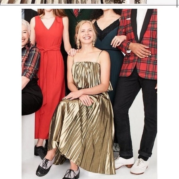J. Crew / NWT Collection Pleated Gold Lamé Midi Dress Hollywood GLAM FLApper 12 - Picture 8 of 12